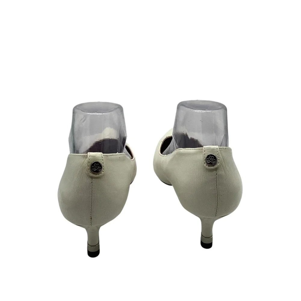J. Renee Womens 9W Cream Textured Pointed Toe Kitten Heel Pumps Ivory Shoes
